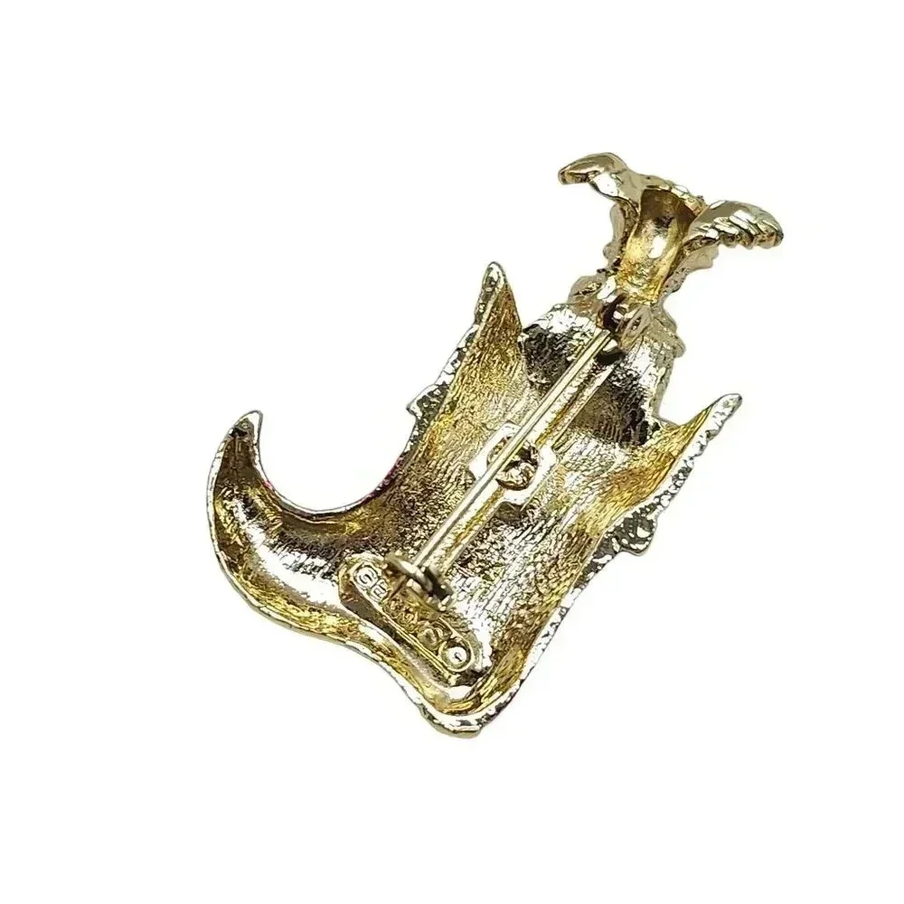Gerrys Red Enamel Christmas Stocking with Poodle Brooch Pin Gold Tone Vintage